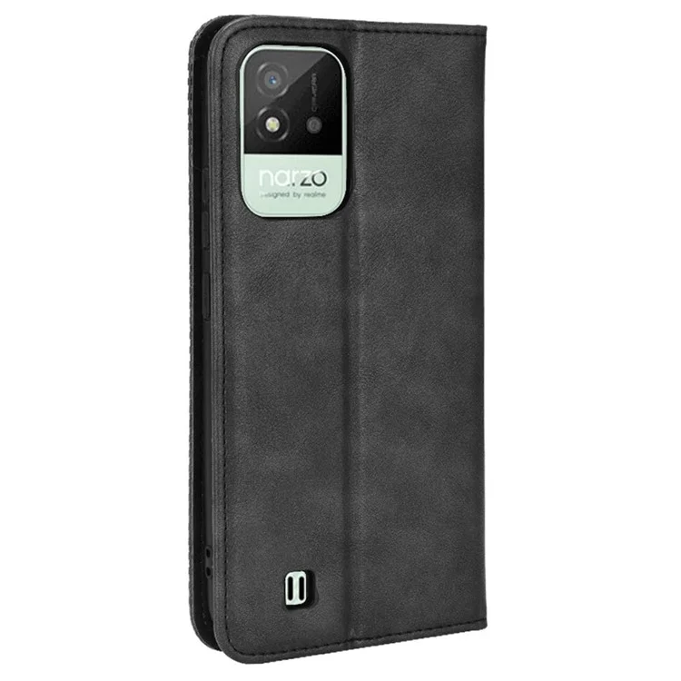 For Realme Narzo 50i Vintage PU Leather Imprinted Mosaic Shell Case Wallet Stand Folio Cover - Black