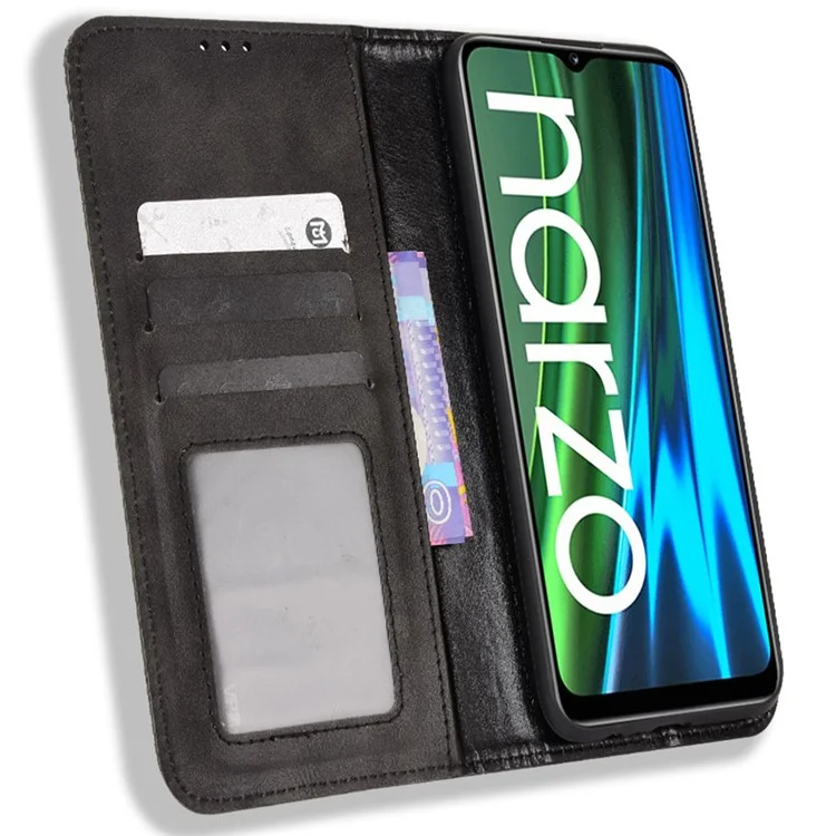 For Realme Narzo 50i Vintage PU Leather Imprinted Mosaic Shell Case Wallet Stand Folio Cover - Black