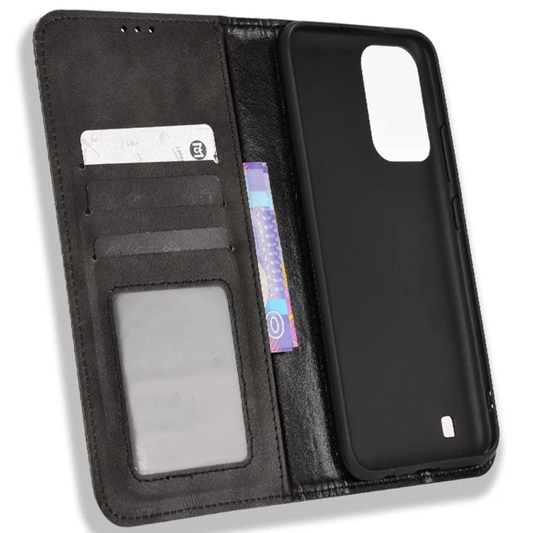 For Realme Narzo 50i Vintage PU Leather Imprinted Mosaic Shell Case Wallet Stand Folio Cover - Black