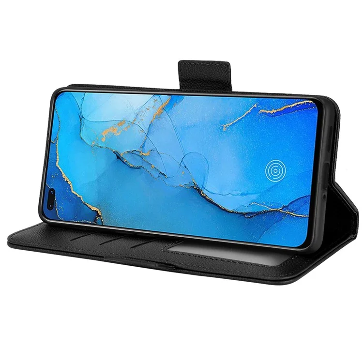 Para Oppo Reno3 Pro 5G/Find X2 Neo Litchi Texture Wallet Stand PU Leather + TPU Phone Case - Preto