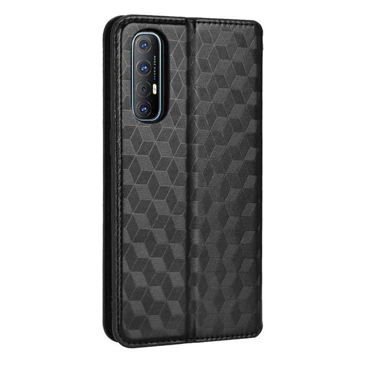 Für Oppo Reno3 Pro 5G/Find X2 Neo Antikritz-Brieftasche Standfuß PU-Leder-Schale Prägung Rhombus Handyhülle - Schwarz