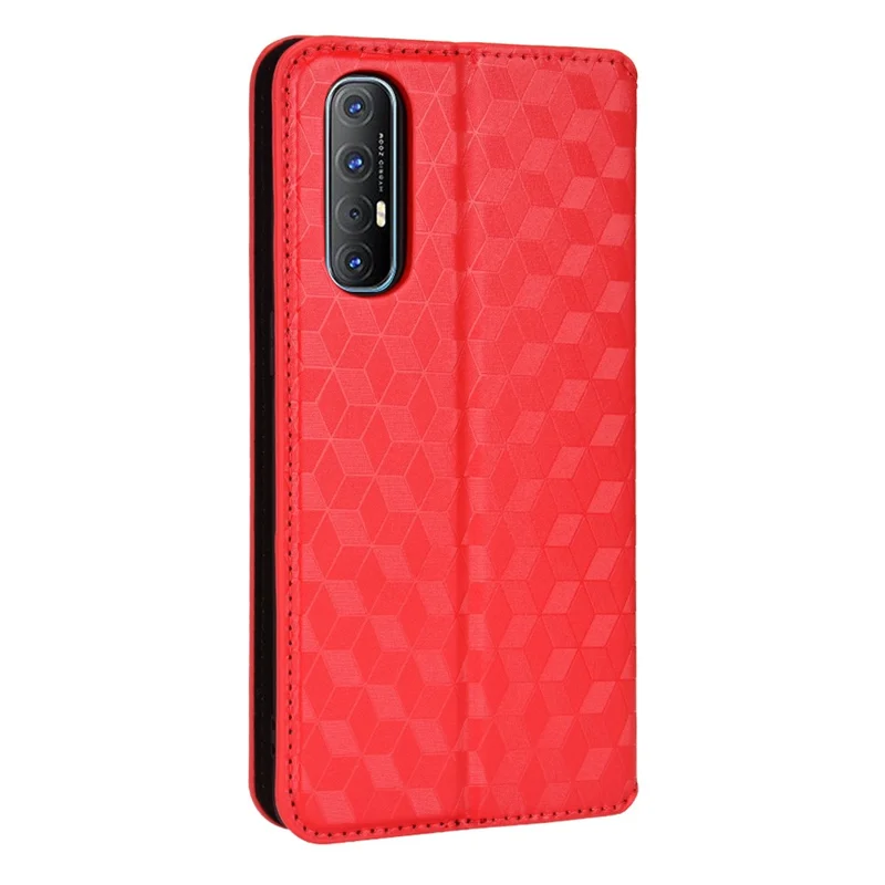For Oppo Reno3 Pro 5G/Find X2 Neo Anti-scratch Wallet Stand PU Leather Shell Imprinting Rhombus Phone Case - Red