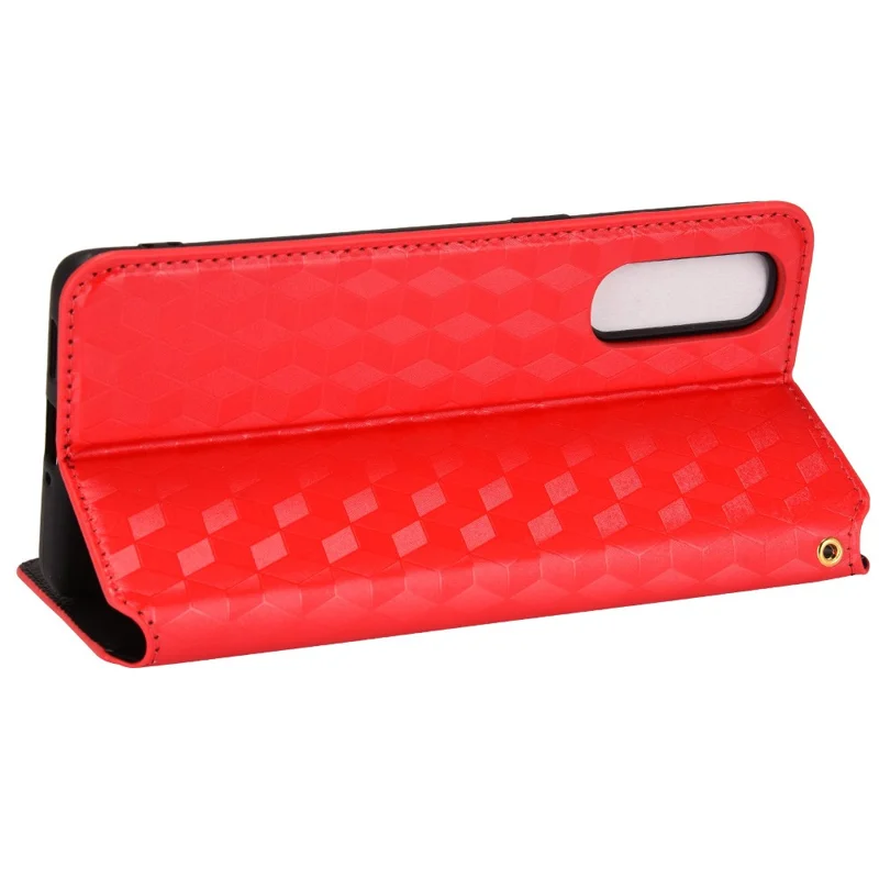 For Oppo Reno3 Pro 5G/Find X2 Neo Anti-scratch Wallet Stand PU Leather Shell Imprinting Rhombus Phone Case - Red