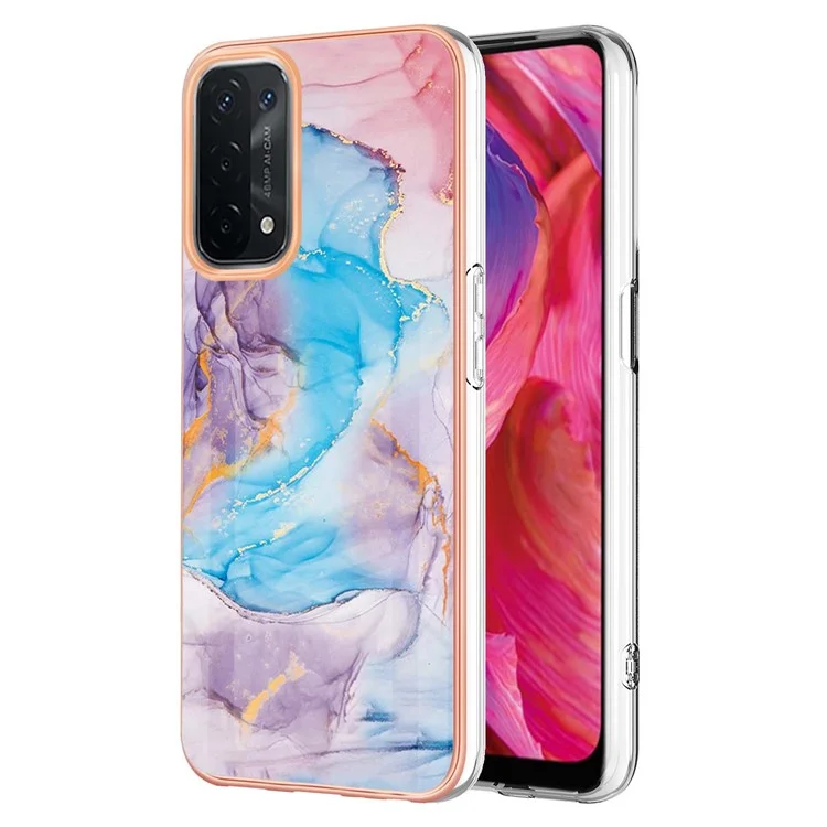 LB1 Serie Custodia Sottile in Marmo Antiurto per Oppo A74 5G / A93 5G / A54 5G / A93s 5G, Protezione Morbida in TPU con Elettroplaccatura IMD - Milky Way Marble Blue
