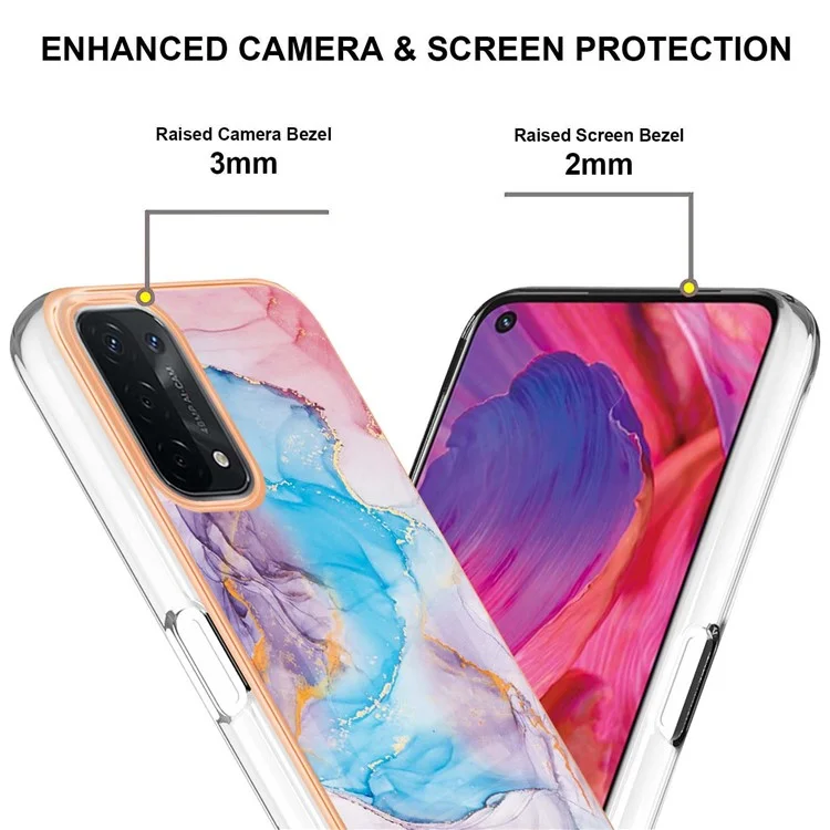 LB1 Serie Custodia Sottile in Marmo Antiurto per Oppo A74 5G / A93 5G / A54 5G / A93s 5G, Protezione Morbida in TPU con Elettroplaccatura IMD - Milky Way Marble Blue