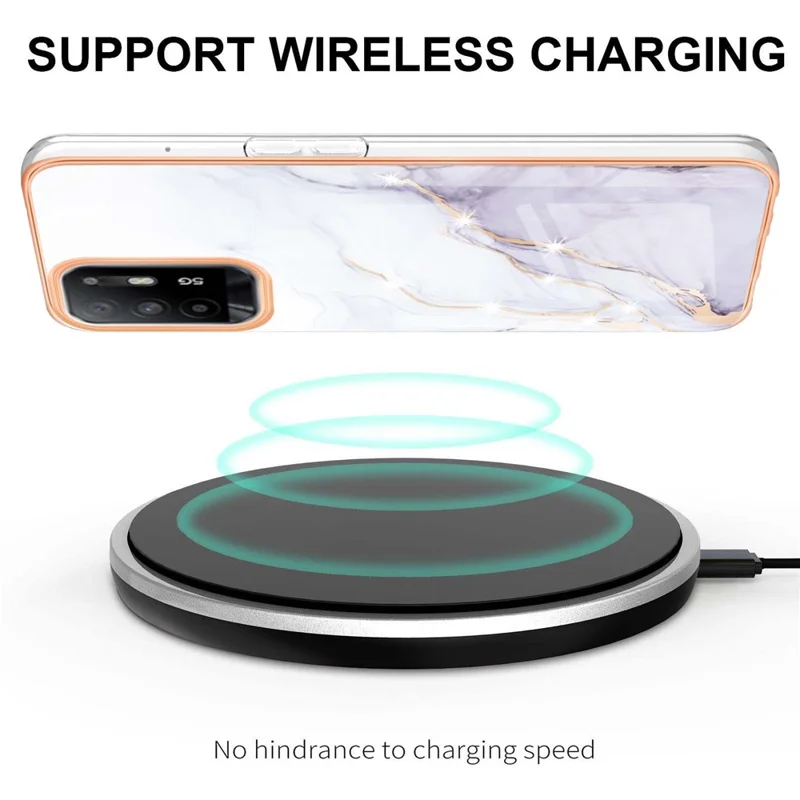 LB3 Series Marble Shockproof Protective Case for Oppo A94 5G / A95 5G, Electroplating IMD Slim Flexible TPU Phone Cover - White 006