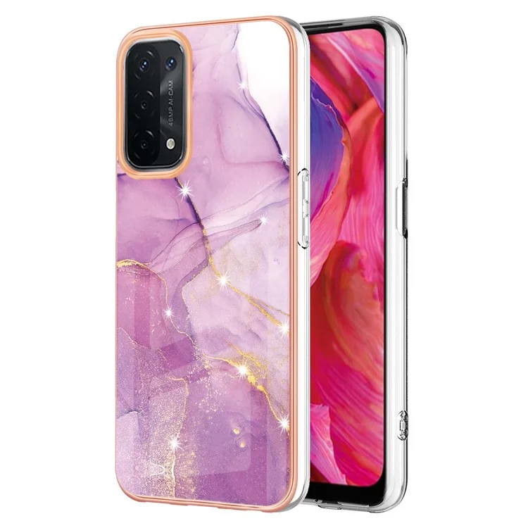 Custodia per telefono in TPU con marmo della serie LB3 per Oppo A74 5G / A93 5G / A54 5G / A93s 5G, bordo antiurto elettroplaccato antiurto e resistente - Viola 001
