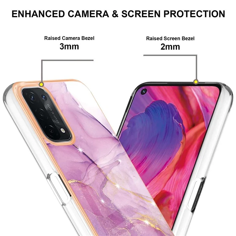 Custodia per telefono in TPU con marmo della serie LB3 per Oppo A74 5G / A93 5G / A54 5G / A93s 5G, bordo antiurto elettroplaccato antiurto e resistente - Viola 001