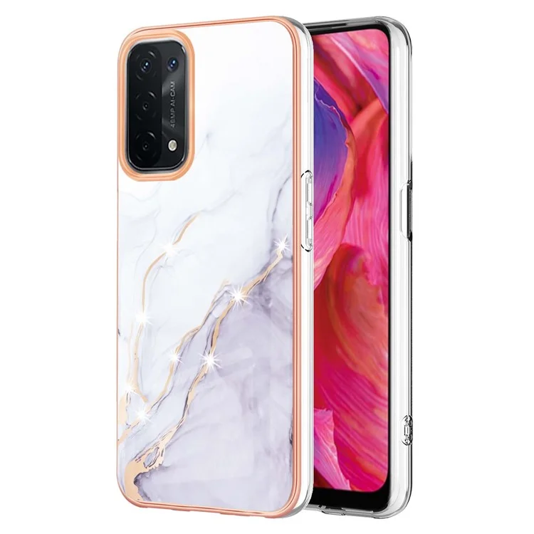 LB3 Series Mármol TPU TPU Case Para Oppo A74 5G / A93 5G / A54 5G / A93s 5G, Cubierta Protectora de Servicio Pesado Anti-caída de Borde Electrochado IMD - Blanco 006