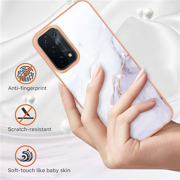 Funda de teléfono LB3 Series Marble TPU para Oppo A74 5G / A93 5G / A54 5G / A93s 5G, borde anti-caída electrochapado IMD de alta resistencia - Blanco 006