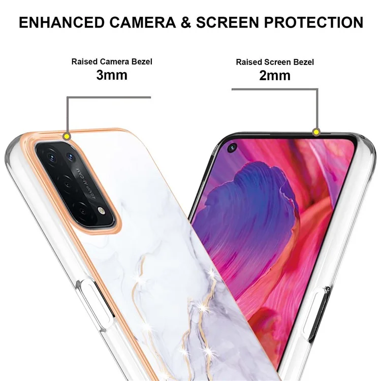 LB3 Series Marble TPU Caixa de Telefone Para Oppo A74 5G / A93 5G / A54 5G / A93s 5G, IMD IMD Eletroplated Infoura Antima Pesado de Protivo Pesquisa Tapa de Proteção - 006 Branco