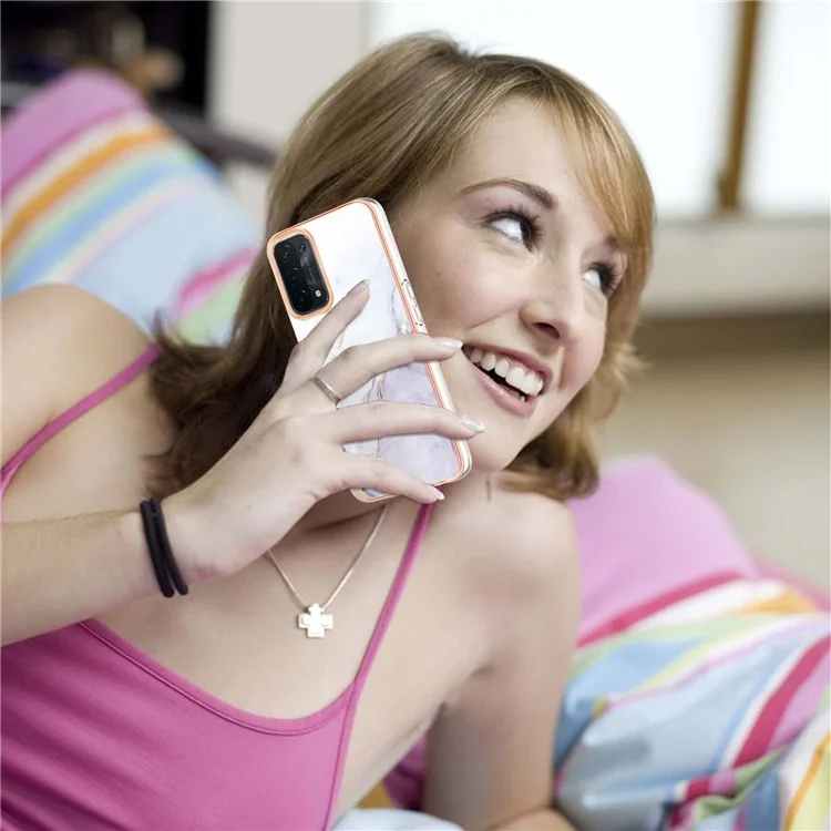 Funda de teléfono LB3 Series Marble TPU para Oppo A74 5G / A93 5G / A54 5G / A93s 5G, borde anti-caída electrochapado IMD de alta resistencia - Blanco 006