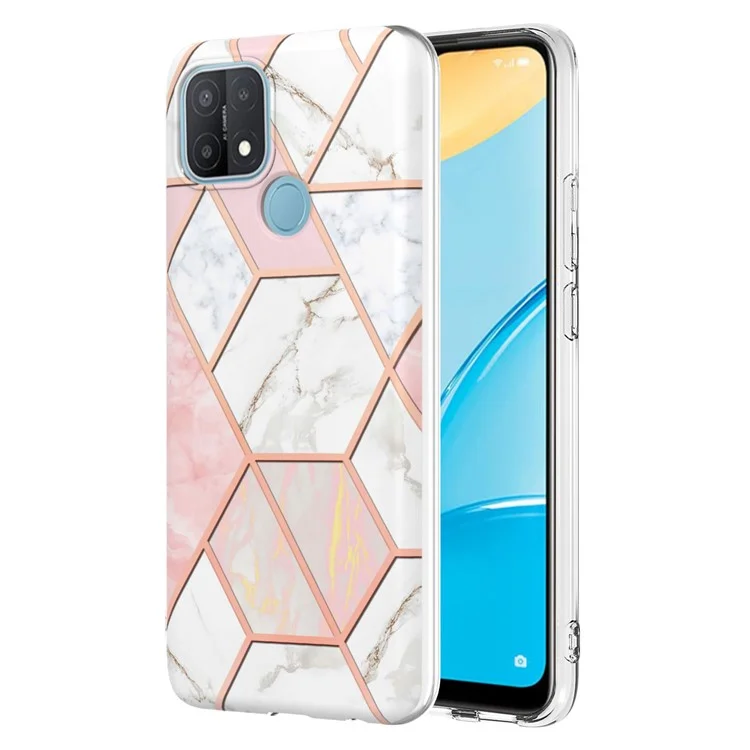 Étui de téléphone style marbre pour série LB4 pour OPPO A15 / A15s, protection antichoc en TPU souple à double face avec revêtement anti-rayures - Rose/Blanc