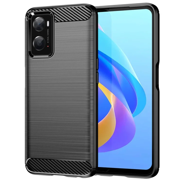 Pour Oppo A36 / A76 / Realme 9i 4G Bracked Sparche Texture de Fibre de Carbon - le Noir