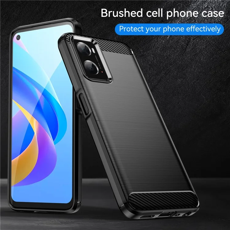 Для Oppo A36 / A76 / Realme 9i 4G с фактурой из резаного углеволокна TPU чехол для телефона с задней крышкой - черный