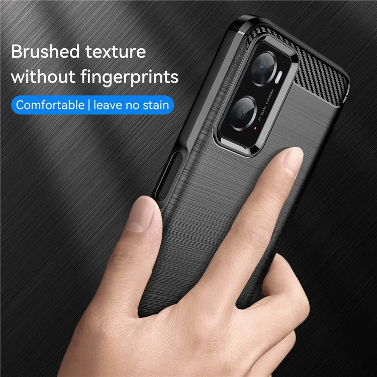 For Oppo A36 / A76 / Realme 9i 4G Brushed Surface Carbon Fiber Texture TPU Back Case Phone Cover - Black