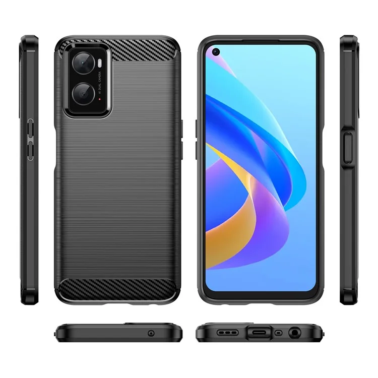 Pour Oppo A36 / A76 / Realme 9i 4G Bracked Sparche Texture de Fibre de Carbon - le Noir