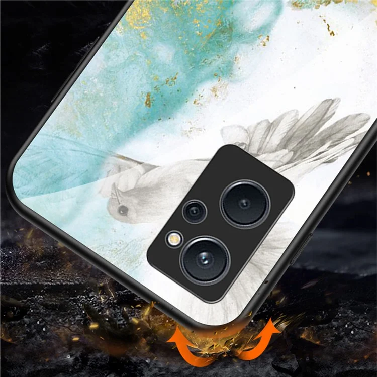 For Realme 9i Tempered Glass + PC Back Cover TPU Bumper Marble Pattern Stylish Cell Phone Case - Emerald Marble