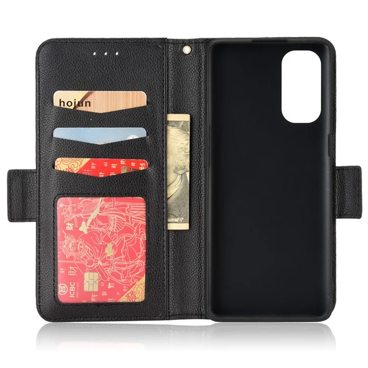 Étui de téléphone PU Leather + TPU Stand pour Oppo Reno4 Pro 5G, Housse portefeuille résistante aux chocs avec texture de peau de litchi - Noir
