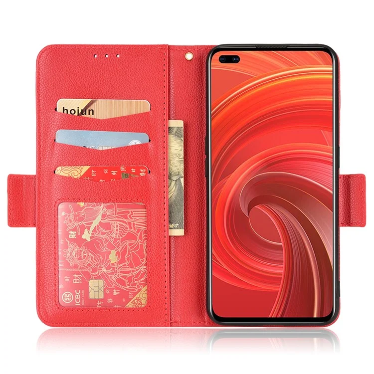 Per Realme X50 Pro 5G/X50 Pro Player Litchi Texture Wallet Stand Leather Phone Case with Double Magnetic Clasp - Rosso