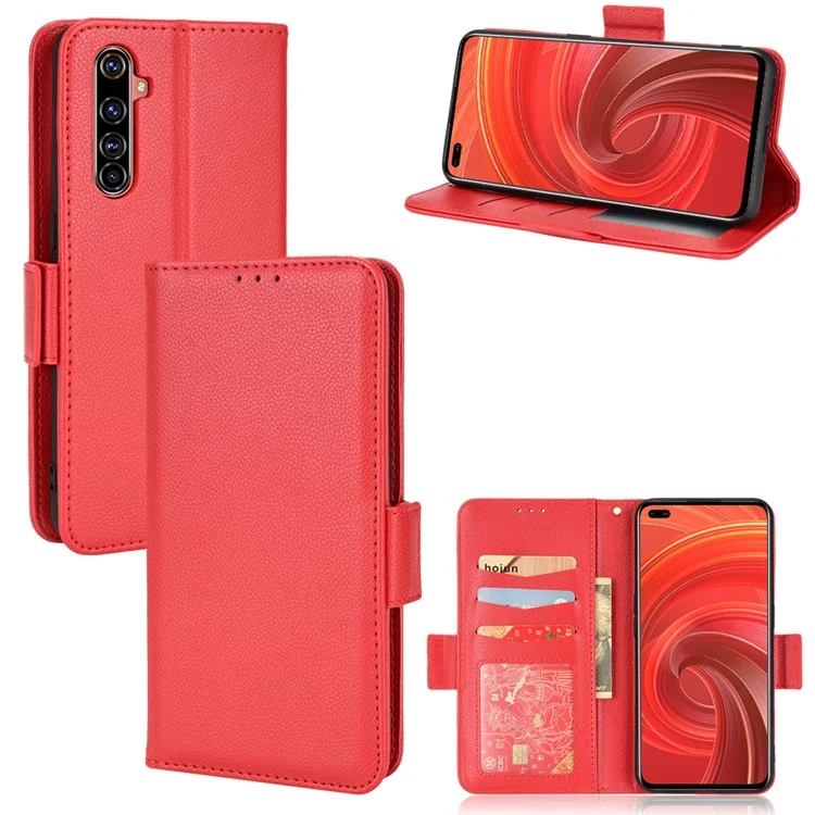 Per Realme X50 Pro 5G/X50 Pro Player Litchi Texture Wallet Stand Leather Phone Case with Double Magnetic Clasp - Rosso