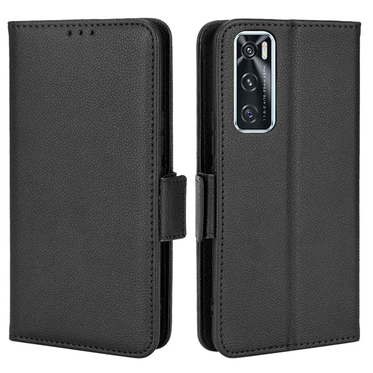 Para vivo V20 SE/Y70 2020 Capa de Couro Stand Wallet Texture Anti-Scratch - Preta