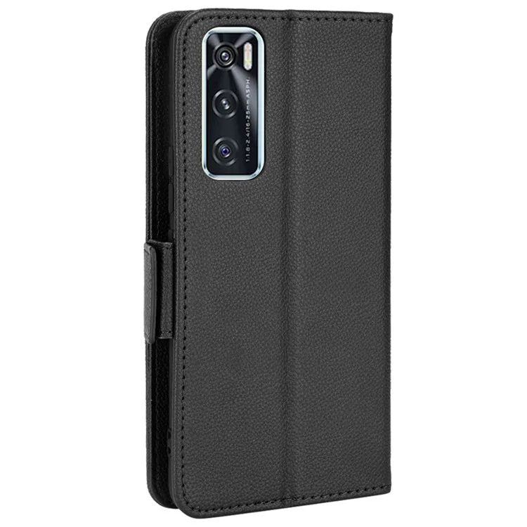 Para vivo V20 SE/Y70 2020 Capa de Couro Stand Wallet Texture Anti-Scratch - Preta