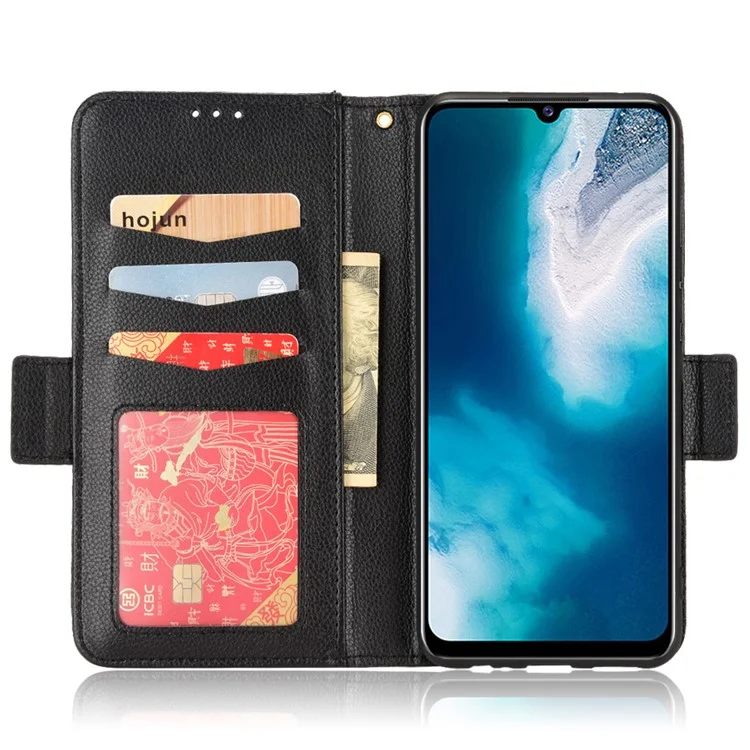 Para vivo V20 SE/Y70 2020 Capa de Couro Stand Wallet Texture Anti-Scratch - Preta