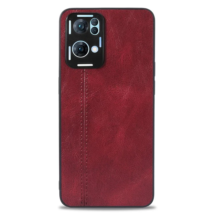 Para Oppo Reno7 Pro 5G Stitching PU Leather Coating Well-protected PC + TPU Phone Case Cover - Vermelho