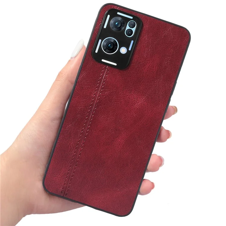 Para Oppo Reno7 Pro 5G Stitching PU Leather Coating Well-protected PC + TPU Phone Case Cover - Vermelho
