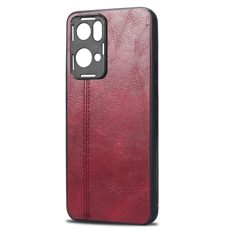 Para Oppo Reno7 Pro 5G Stitching PU Leather Coating Well-protected PC + TPU Phone Case Cover - Vermelho
