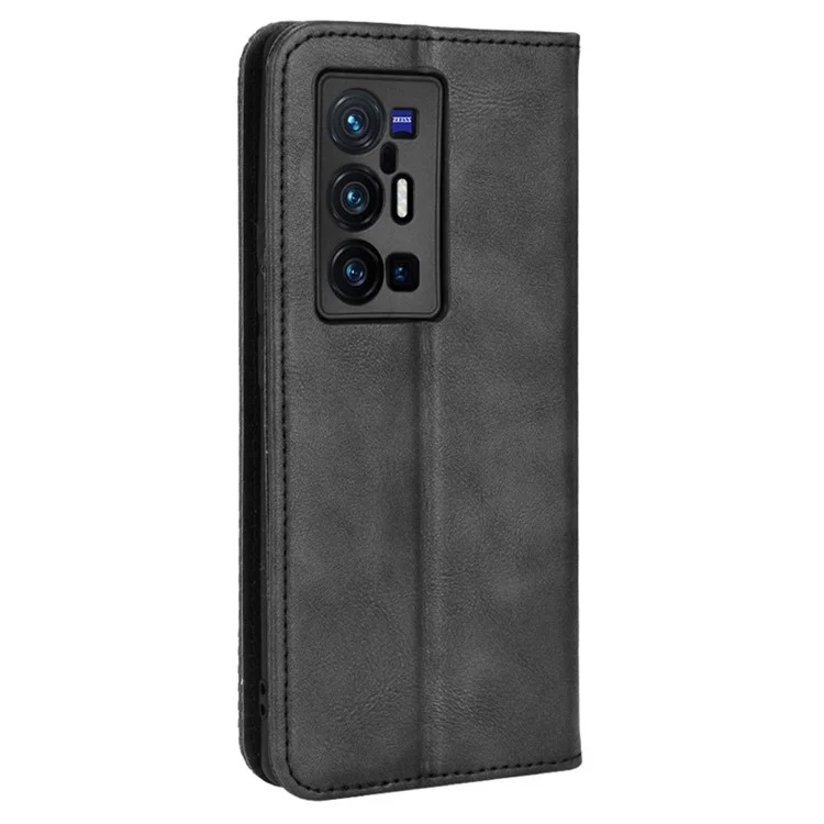 PU Leder Mosaic Impressierte Hülle Für Vivo X70 Pro+, Faltbare Stand Wallet Wallet Magnetic Auto-absorbed Cover - Schwarz