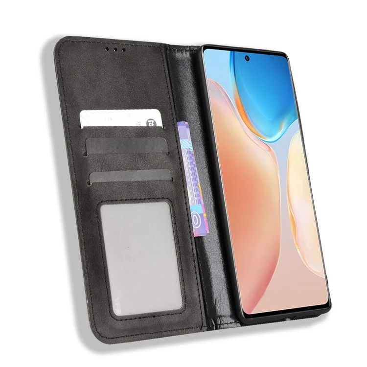 PU Leder Mosaic Impressierte Hülle Für Vivo X70 Pro+, Faltbare Stand Wallet Wallet Magnetic Auto-absorbed Cover - Schwarz