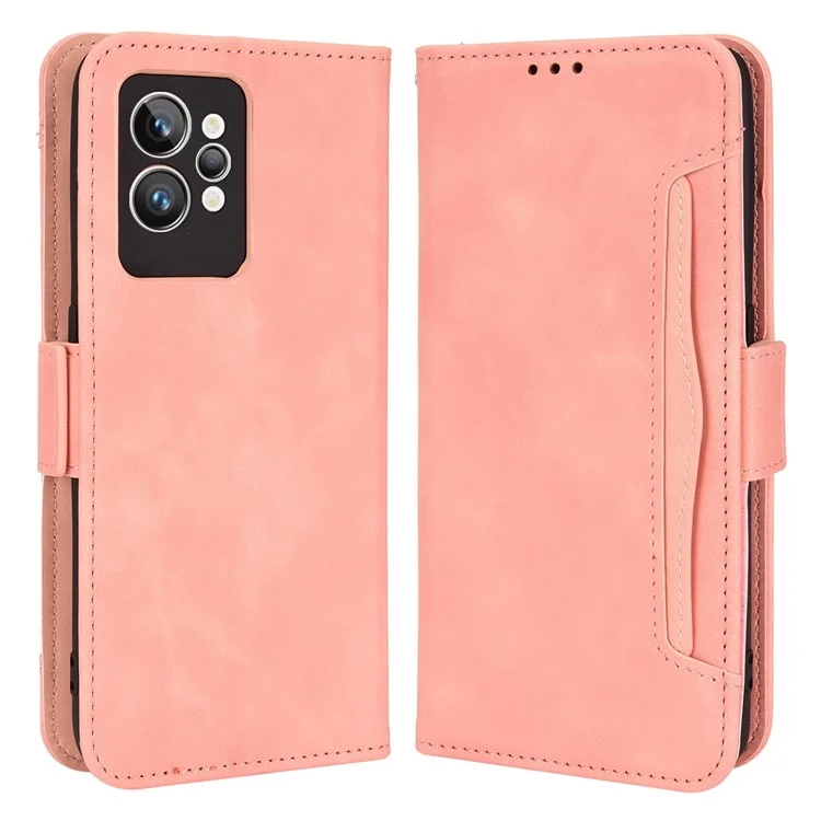 Для Realme GT2 Pro PU Кожаный Кожаный Кошелек Телефона Case Case Slots Holder Stand Magnetic Shockper Cover - Розовый