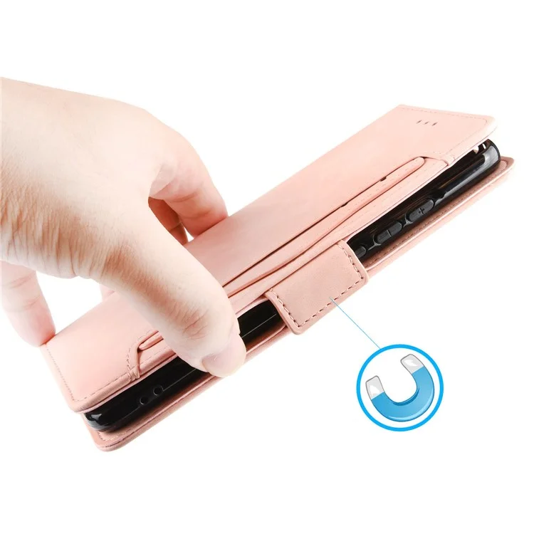Для Realme GT2 Pro PU Кожаный Кожаный Кошелек Телефона Case Case Slots Holder Stand Magnetic Shockper Cover - Розовый