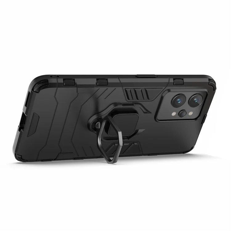 Capa Protetora de TPU Macio + PC Rígido para Realme GT2 Pro, Anel de Suporte para Telefone Kickstand - Preto