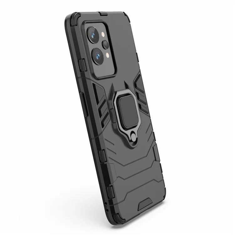 Capa Protetora de TPU Macio + PC Rígido para Realme GT2 Pro, Anel de Suporte para Telefone Kickstand - Preto