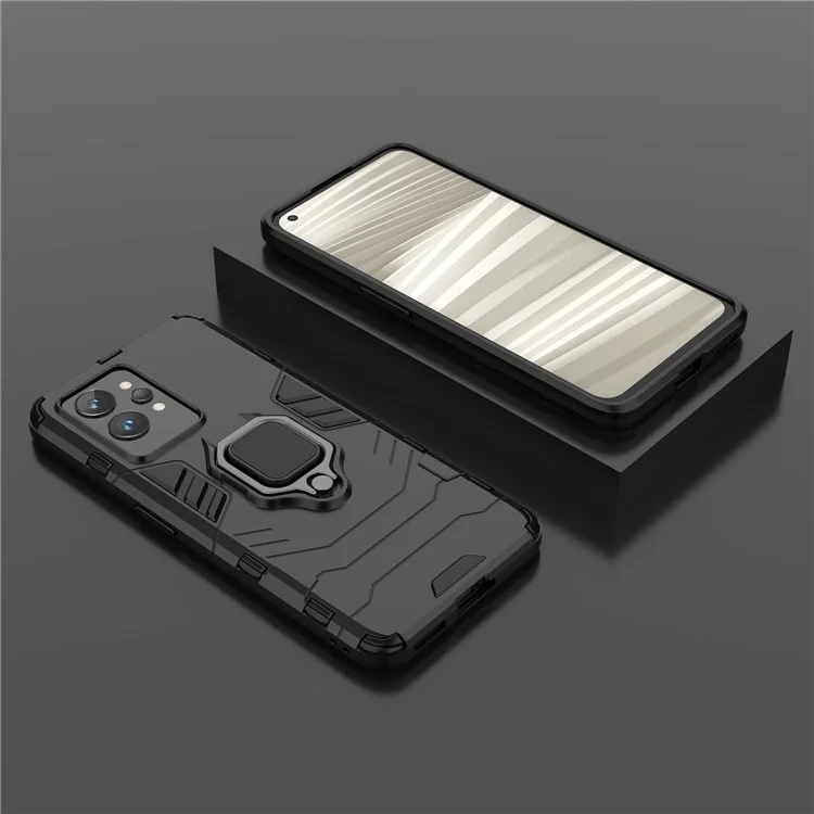 Capa Protetora de TPU Macio + PC Rígido para Realme GT2 Pro, Anel de Suporte para Telefone Kickstand - Preto