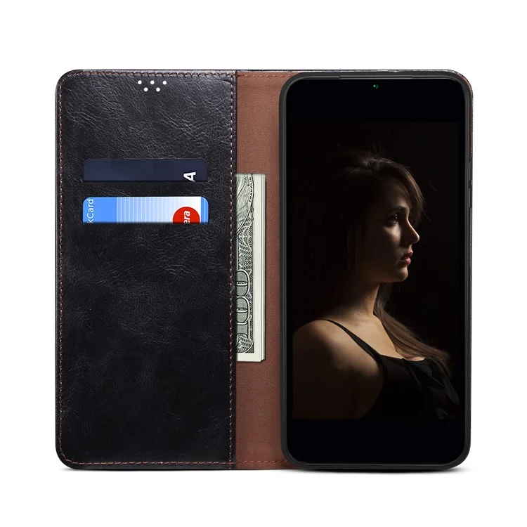 Для Realme 9i 4G / Oppo A76 / A36 Кожаный бумажник из искусственной кожи с воскованной текстурой "Crazy Horse" - чёрный