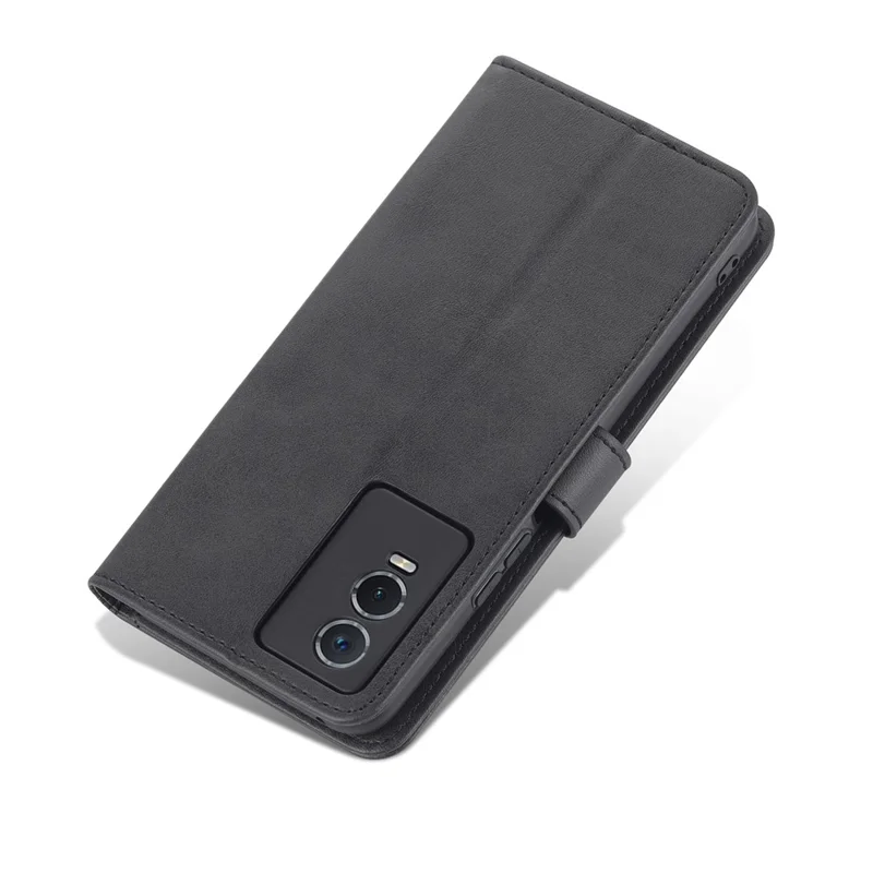 AZNS PU Leather Case for vivo Y76s / Y74s, Wallet Folding Stand Magnetic Scratch-proof Flip Cover - Black