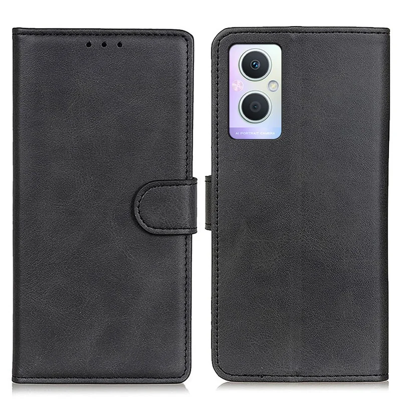 For Oppo A96 (China)/Reno7 Z 5G/Reno7 Lite/Reno8 Lite 5G/F21 Pro 5G/OnePlus Nord N20 5G Textured Leather Cover Magnetic Clasp Phone Case Wallet with Foldable Stand - Black