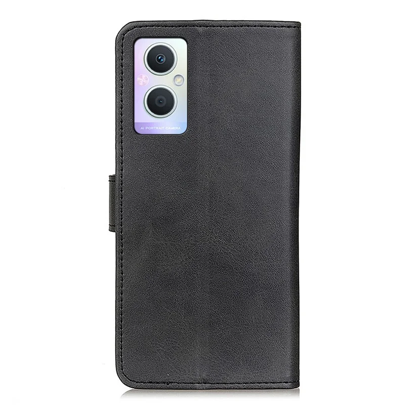 For Oppo A96 (China)/Reno7 Z 5G/Reno7 Lite/Reno8 Lite 5G/F21 Pro 5G/OnePlus Nord N20 5G Textured Leather Cover Magnetic Clasp Phone Case Wallet with Foldable Stand - Black