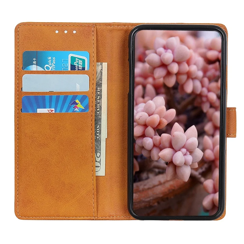For Oppo A96 (China)/Reno7 Z 5G/Reno7 Lite/Reno8 Lite 5G/F21 Pro 5G/OnePlus Nord N20 5G Textured Leather Cover Magnetic Clasp Phone Case Wallet with Foldable Stand - Brown