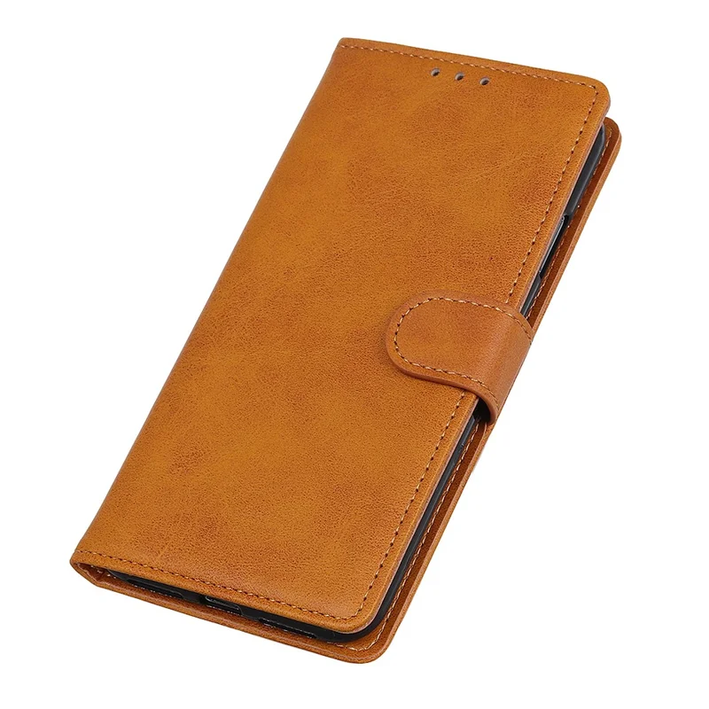 For Oppo A96 (China)/Reno7 Z 5G/Reno7 Lite/Reno8 Lite 5G/F21 Pro 5G/OnePlus Nord N20 5G Textured Leather Cover Magnetic Clasp Phone Case Wallet with Foldable Stand - Brown
