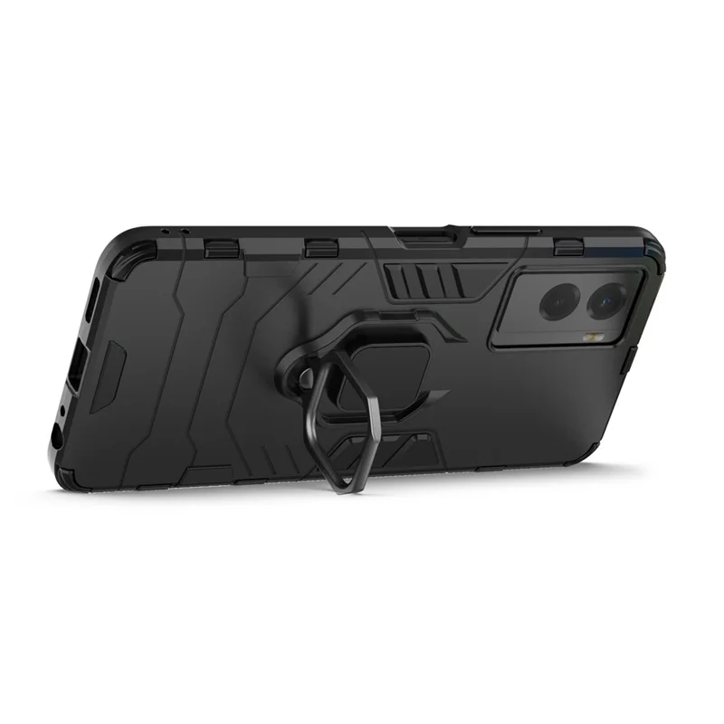 Soft TPU + Жесткий Корпус Для пк Для Vivo Y55s 5G, Держатель Кольцевой Подставки Для Борьбы с Пакетом Мобильного Телефона - Черный