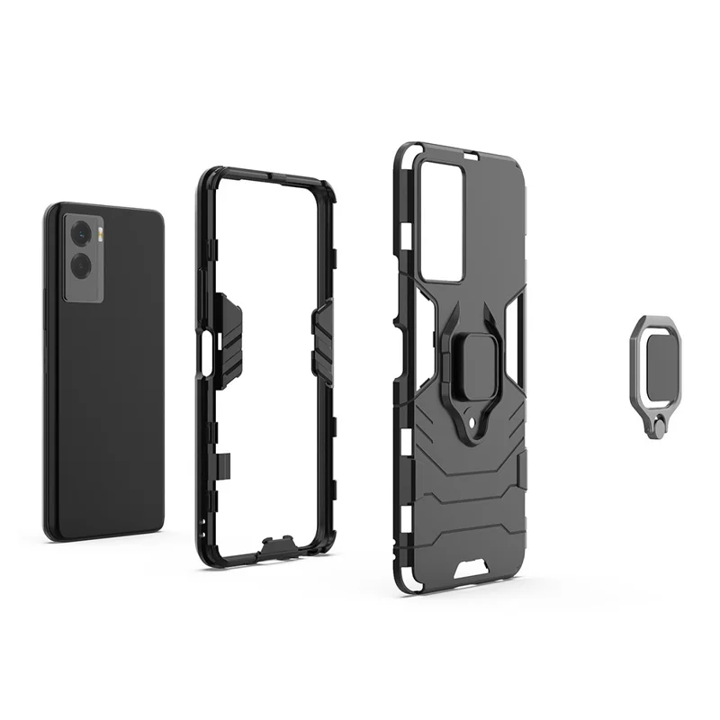 Soft TPU + Жесткий Корпус Для пк Для Vivo Y55s 5G, Держатель Кольцевой Подставки Для Борьбы с Пакетом Мобильного Телефона - Черный