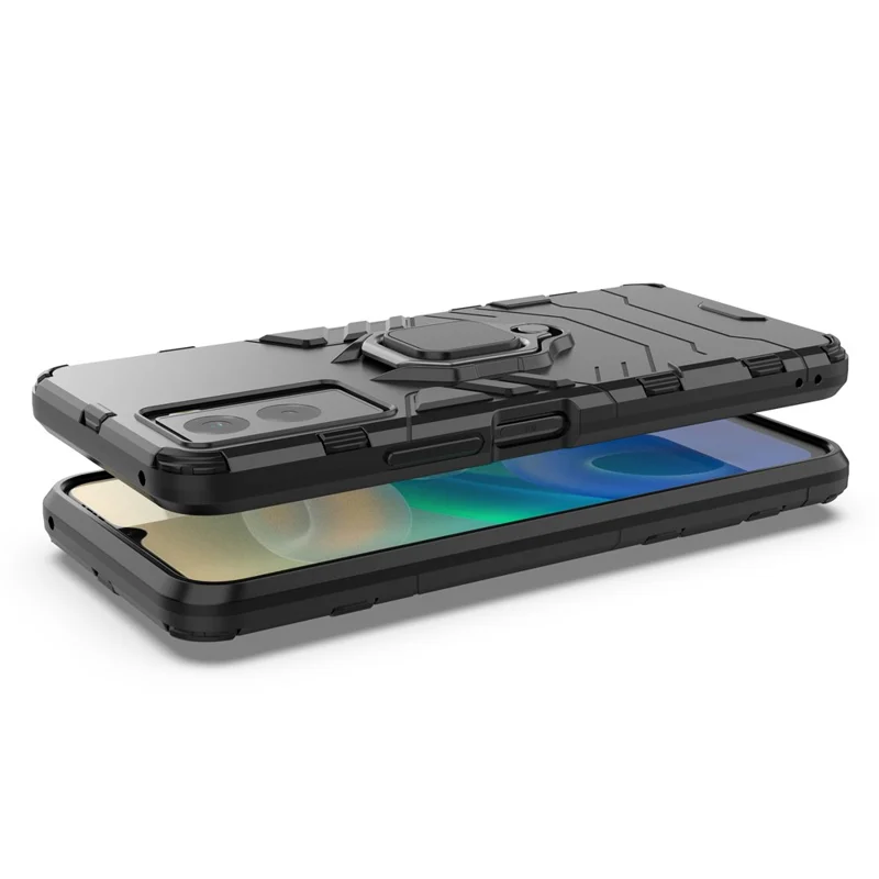 Soft TPU + Жесткий Корпус Для пк Для Vivo Y55s 5G, Держатель Кольцевой Подставки Для Борьбы с Пакетом Мобильного Телефона - Черный