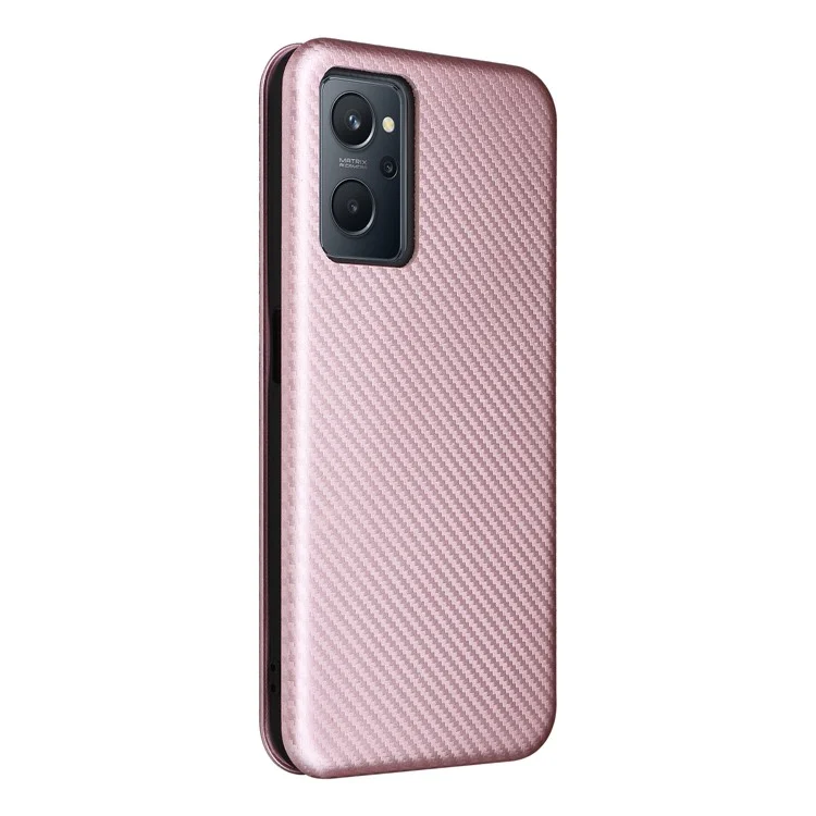 Para Realme 9i/oppo A36 4G/A76 4G Fibra de Carbono Textura PU Caja de Cuero PU Tarjeta Stot Stoup Costilla - Oro Rosa