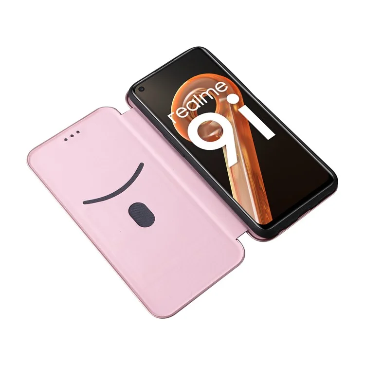 Para Realme 9i/oppo A36 4G/A76 4G Fibra de Carbono Textura PU Caja de Cuero PU Tarjeta Stot Stoup Costilla - Oro Rosa