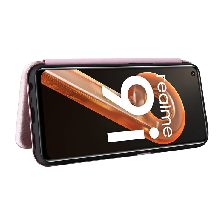 Für Realme 9i/Oppo A36 4G/A76 4G Carbon Fiber Texture PU Leder Handyhülle Kartenfach Ständer Cover Shell - Roségold